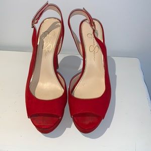 Jessica Simpson red platform heels